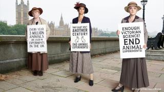 Evanna Lynch – Luna Lovegood in the Harry Potter film series - Made in Chelsea’s Lucy Watson, and Lesley Nicol, who played Mrs Patmore in Downton Abbey, have teamed up with Cruelty Free International, Animal Free Research UK and Scotland’s OneKind to re-enact an iconic animal rights demonstration from 100 years ago.